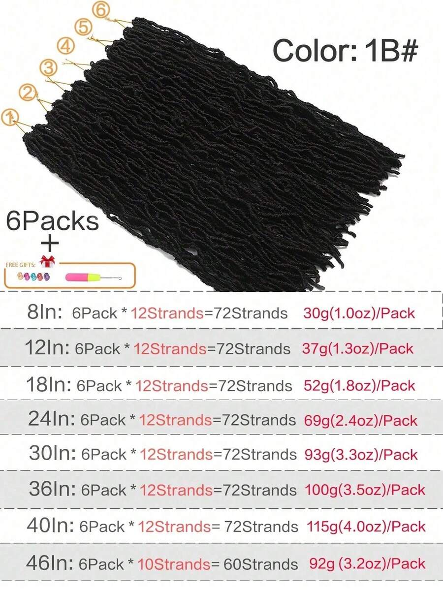 6 Packs Soft Braid Crochet Hair - Pre-Looped Faux Braids And Goddess Braids Synthetic Hair Extensions (Natural Black) - Includes Installation Tools