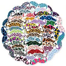 50Pcs Colorful Leopard Print Mustache Stickers, Cool Funny PVC Stickers For Laptop Water Bottle Luggage DIY Decoration - Multicolor - View 4
