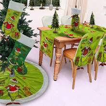 The Grinch The Christmas Scene Decor Props; Green Monster Table & Chair Covers, Wine Bottle Covers, Cartoon Tabletop Wine Bottle Decor; Christmas Party Decorations; Christmas Gifts - Multicolor - View 3