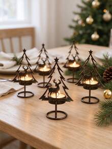 6Pcs Christmas Tealight Candle Holders, Metal Tree Reindeer Candlestick, Tabletop Centerpiece Decor For Mantel, Dining Table, Xmas Holiday Party Home Table Decor - Candlestick - View 7