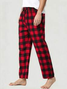 1pc Vintage Black & Red Plaid Men's Pajama Pants - Loose, Comfortable, With Pockets - Multicolor - View 4