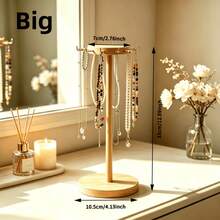Wooden Rotating Necklace Jewelry Display Stand, Multi-Layer Metal 10-Hook Jewelry Tree Display Rack With Stable Round Base, 3 Sizes (Small/Medium/Large) Desktop Jewelry Hanging Rack, Suitable For Necklaces, Bracelets, Earrings, Pendants, Anti-Tangle Jewelry Storage Tower, Suitable For Vanity, Bedroom Countertop, Perfect For Daily Home Use, Ideal Gift For Women, Girls And Jewelry Lovers - Natural Wood Color - View 6