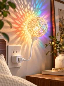 Woven Fiber USB Powered Voice Control RGB Dimmable Timer Flexible Warm Color Multi-Color Spherical Night Light, Christmas Halloween Bedroom Desk Home Decor Atmosphere Light - A - View 1