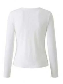 Sexy Hollow Out 2 In 1 Tie-Front Cardigan Women's T-Shirt Short Lace Patchwork Long Sleeve Base Layer Top - White - View 9