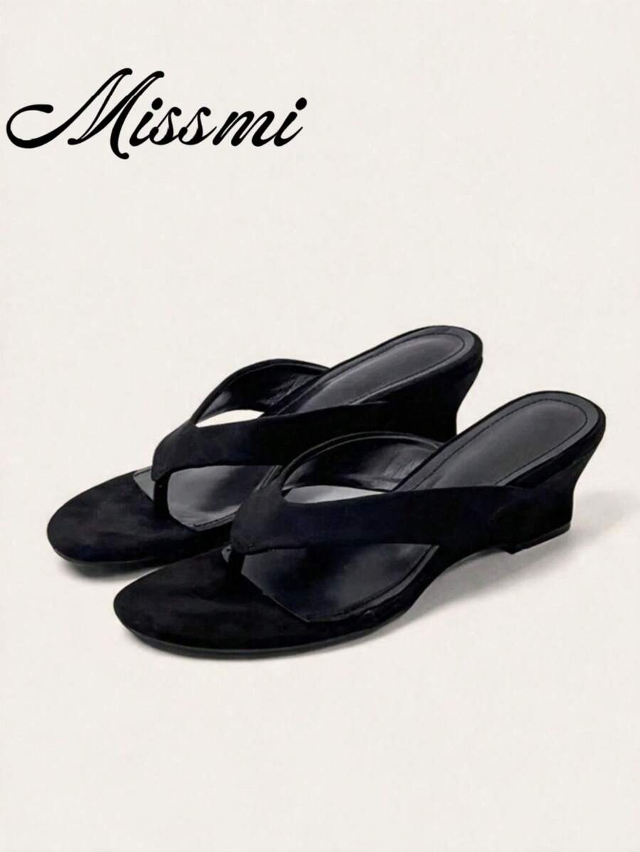 Summer New Wedge Heel Sandals Commuter Thong High Heels 8cm Versatile Women's Outdoor Wear,Flip Flops