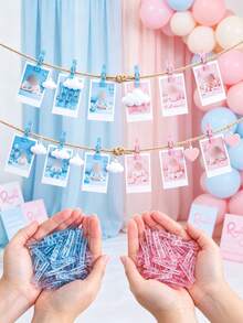 200/100/10/1pc Gender Reveal Party Decorations, Blue & Pink Clothes Pegs With Jute Rope, Boy & Girl Baby Shower Games, 1.4 Inch Mini Photo Clothes Pegs, DIY Crafts, Baby Shower Game Props, Party Decor Favorites - Multicolor - View 10