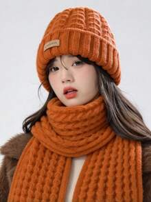 Women's Knit Beanie Hat With Ear Flaps, Warm For Autumn/Winter, Large Head Circumference, Versatile Knitted Hat And Scarf - Multicolor - View 1