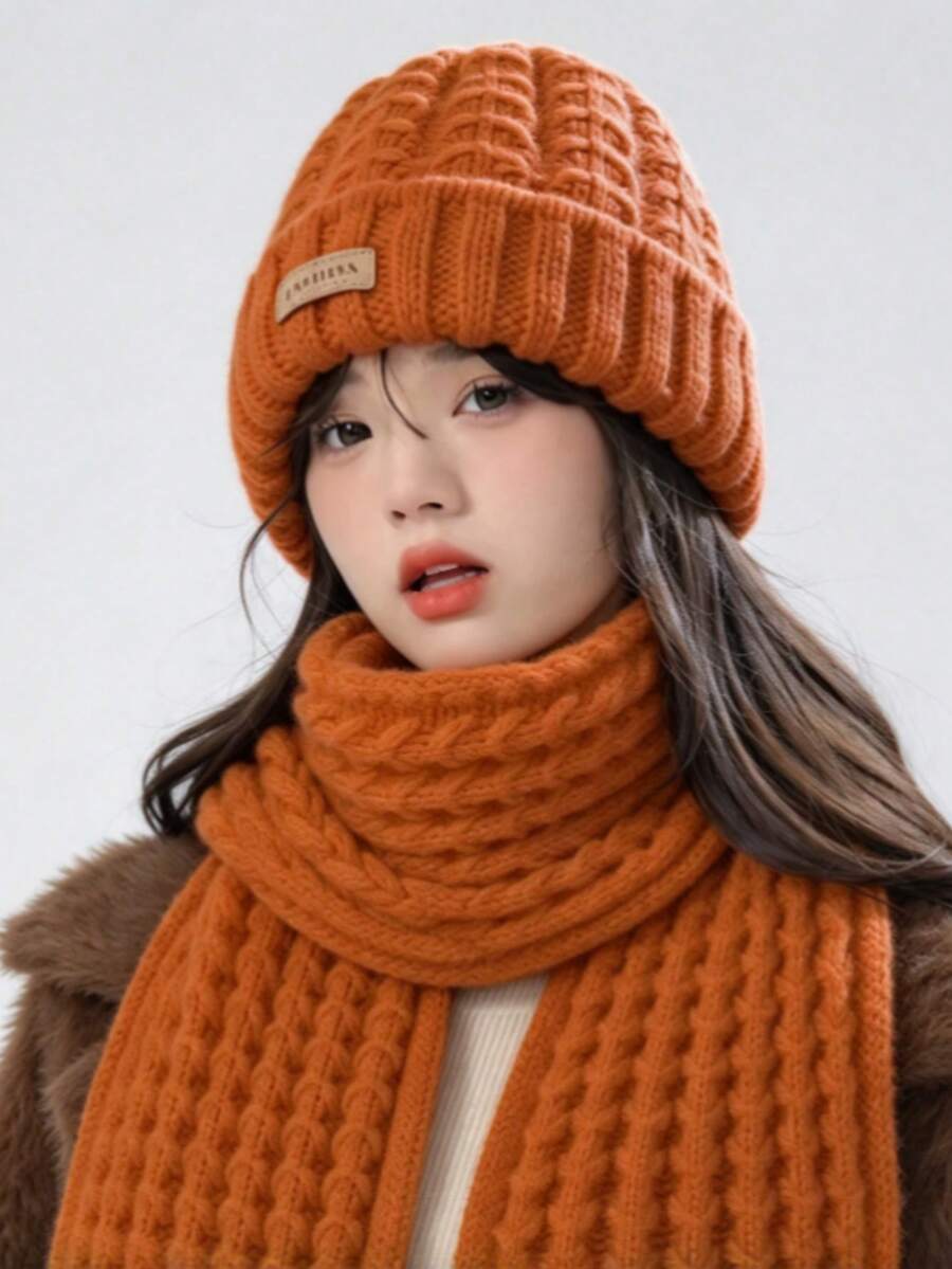 Women's Knit Beanie Hat With Ear Flaps, Warm For Autumn/Winter, Large Head Circumference, Versatile Knitted Hat And Scarf - Multicolor - View 1