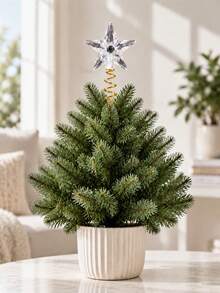 3Pcs/1Pc Mini Christmas Tree Topper, Clear Acrylic Star & Moon Tree Top Ornament With Golden Spring Base, Tabletop Small Xmas Tree Decor, 8 Assorted Styles, For Holiday Party, Home Desktop Christmas Decoration - Multicolor - View 8