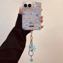Ins Sweet Cute Pink Blue Floral Transparent Phone Case With Flower Chain Compatible With IPhone Duo Fold Ultra 18 Fold Case Anti-Drop Back Cover - Clear - View 11