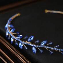 1pc Blue Crystal & Rhinestone Pendant Headband Gold Wire Princess Tiara Crown Bridal Wedding Party Hair Accessories - Blue - View 5