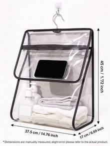 1pc Clear Transparent Hanging Storage Bag, Simple Style PVC Rectangular Organizer With Dual Compartment Design, Wall Mount Pouch For Holding Towels And Small Items For Bathroom Daily Home Use - Multicolor - View 5