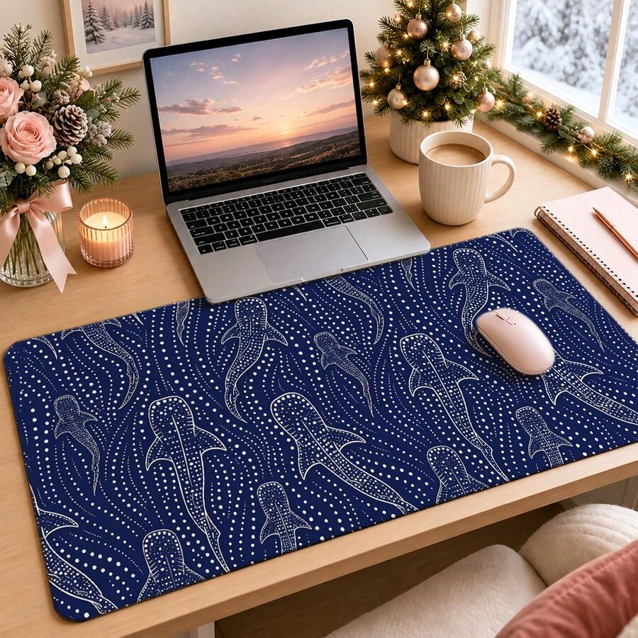 1pc Whale Shark Line Art Desk Mat, Minimalist Ocean Marine Creature Print Large Table Mat, Non Slip Desktop Protector For Home Office Decor - View 1