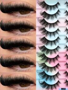 10 Pairs False Eyelashes Set, 4 Styles Fluffy Strip Lashes, Wispy Dramatic Volume Lashes, Lightweight Soft Lash Band, Reusable DIY Fake Eyelashes For Daily Wear, Party, Date, Night Out, Christmas, New Year, Festival & Glam Makeup - Black - View 1