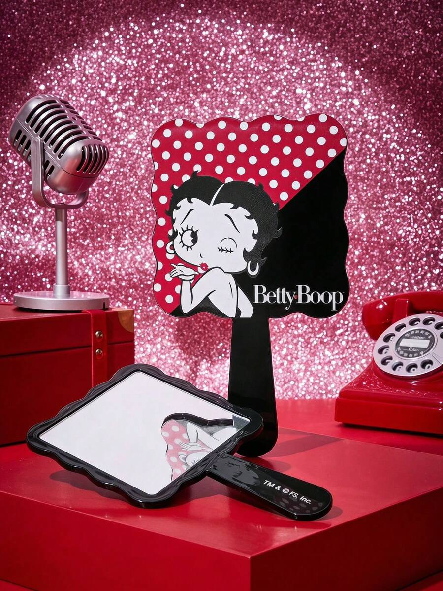 Betty Boop X Joivida 1pc Cartoon Handheld Mirror, Portable Square Design With Handle, High-Definition Reflection, Perfect For Makeup Touchups, Bathroom, Vanity, Bedroom, Travel, A Fun Birthday Or Christmas Gift For Women, Girls, Family And Friends - 1pcs - View 1