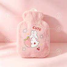 Pink Hot Water Bottle With Cover, Cute Cartoon PVC Water Injection Bag Soft Flannel Hot Water Bottle Cover - Pink - View 5