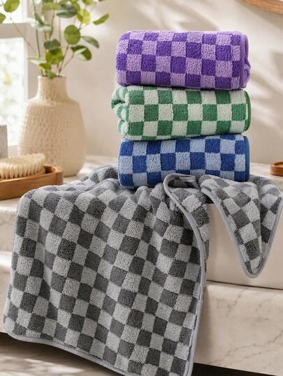 8/4/1pc Set 13*29 Inch Checkerboard Coral Fleece Thickened Towel Set, Super Absorbent Quick Dry Soft Face Towel, Lint-Free, Patchwork Checkered Bathroom Towel, Multi-Color Home Supplies, Shower Use, Halloween Christmas Gift