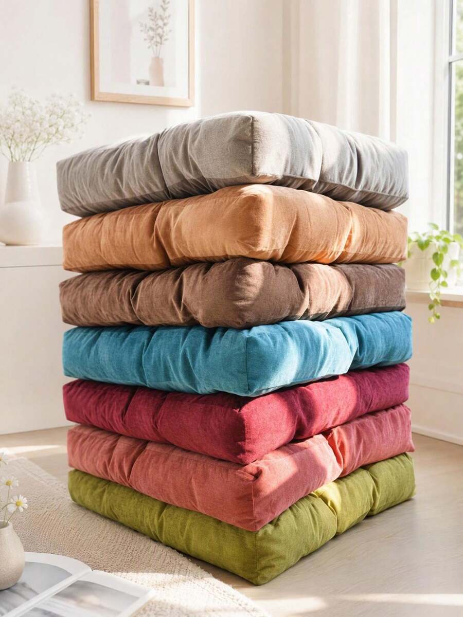 1pc Large 55CM Corduroy Chair Pad Tatami Floor Cushion Solid Color Square Thickened Quilted Seat Pad - Square Thick Seat Cushion - View 1