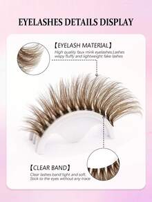 Asiteo 7 Pairs Mocha Brown Fake Lashes,Natural Long Fluffy Soft Faux Mink Lashes,With Clear Band,Suitable For Beginners,Party,Birthday,Gift,Halloween - Brown - View 3