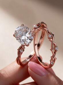 2ct Branch Design Oval Moissanite Double Layer Ring S925 Sterling Silver Bohemian Style Unique Branch Fork Design Ring - 2ct Moissanite - View 2