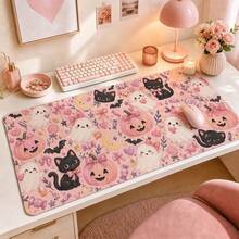 Halloween Patchwork Extended Mouse Pad, 3 Spooky Styles Available, Pumpkin Ghost Black Cat And Bat Desk Mat, Polyester Surface With Non-Slip Rubber Base For Home Office, Dorm, Study And Gaming, 3 Sizes Available - View 9
