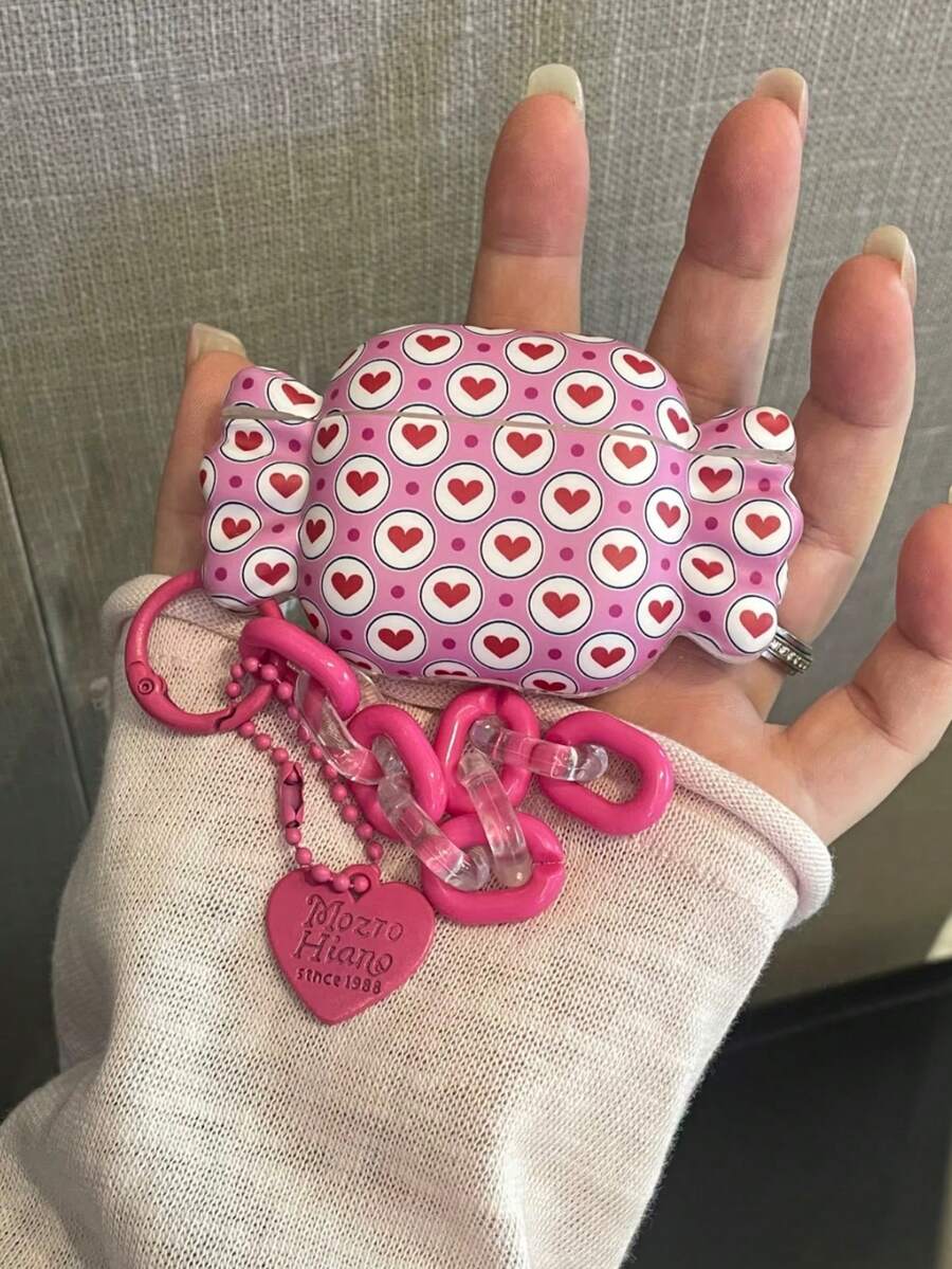Protective Case Compatible With Apple Pods 5, Pods Pro 3, Pro 2, Pods 4, 3rd Gen Noise Cancelling Wireless Bluetooth Earphones, Candy Polka Dot Heart Design - Pink - View 1