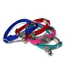 1pc Personalized Cat Collar With Engraved Stainless Steel Name Tag, Customizable Name And Phone Number, Elastic Paw Print Collar With Rhinestone Bell Pendant - Multicolor - View 9