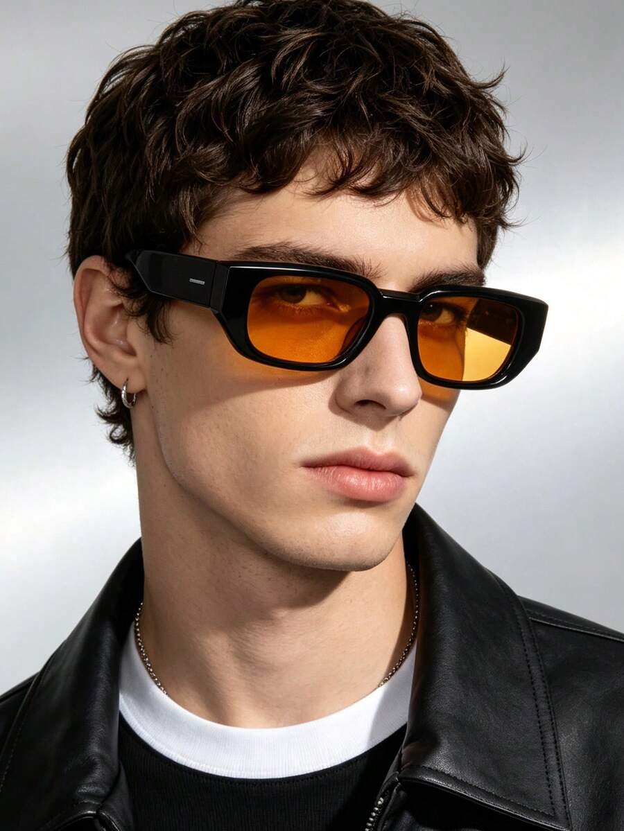 1 PC Men's Narrow Frame Rectangle Fashion Glasses Lightweight PC Material Casual And Versatile Style For Daily Outing Commute With Glasses Box - Multicolor - View 1