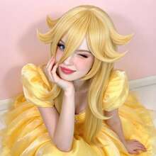 Long Light Golden Pre-Styled Layered Anime Cosplay Wig With Bangs For Women, Outward Flip Strands Heat Resistant Synthetic Full Wig For Halloween Party Princess Dress Up Comic Con Game Costume - Multicolor - View 4