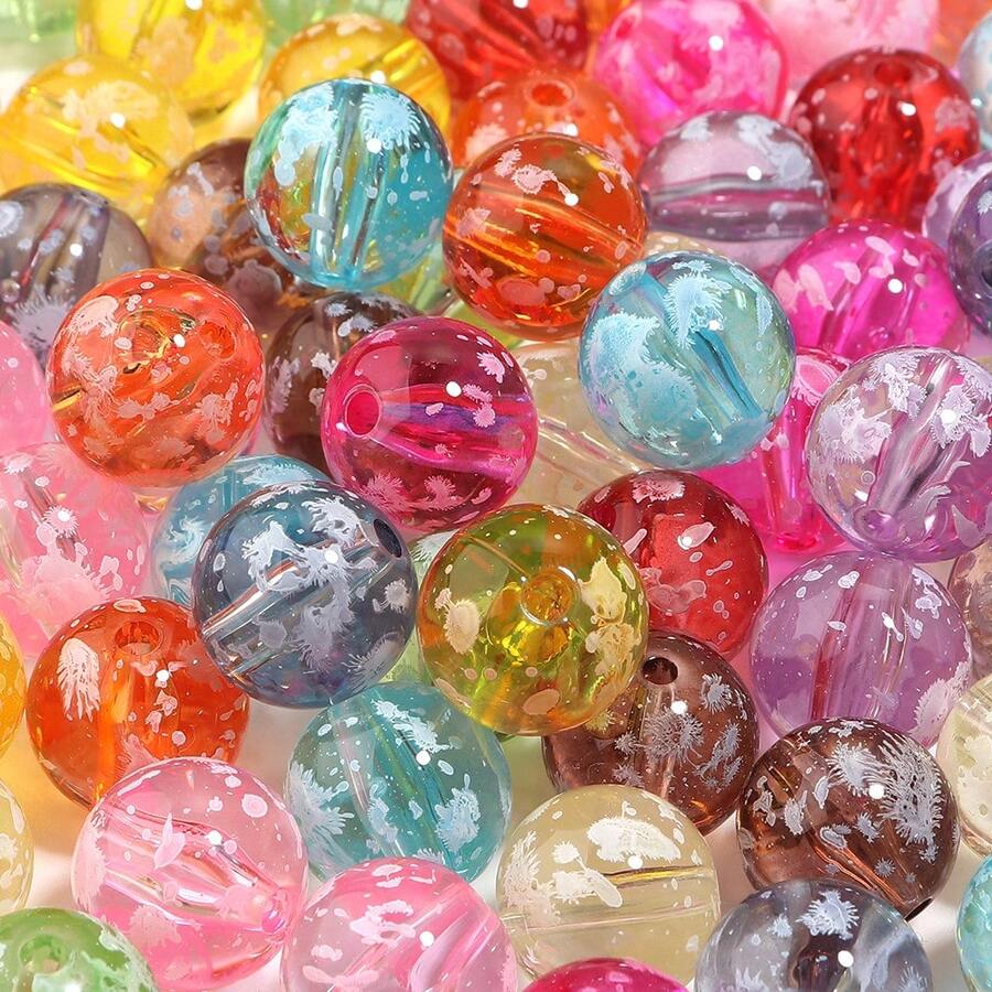 10pcs/Pack Acrylic Transparent Graffiti Splatter Dot Loose Beads, Snowflake Straight Hole Beads For DIY Beaded Pens, Phone Chains, Keychains, Jewelry Making