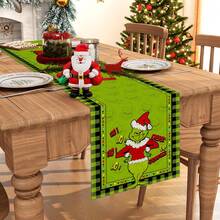 The Grinch 1 قطعة مفرش طاولة عيد الميلاد، ديكور طاولة العطلات الشتوية، عشاء عائلي احتفالي، حفلة بموضوع عيد الميلاد، ديكور طاولة ناعم للعطلات، مادة الكتان، مفرش طاولة كرتوني لعيد الميلاد، تجميل الطاولة، حماية سطح الطاولة - أخضر - مشاهدة 1