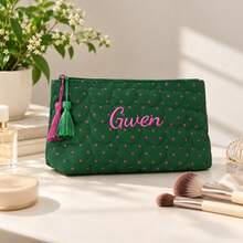 Custom Embroidered Polka Dot Quilted Makeup Bag With Tassel Zipper, Portable Cosmetic Pouch Travel Organizer, Personalized Gift For Girl - Multicolor - View 13