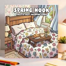 Spring Nook New 2027 Theme Coloring Book, 20*20cm Square Format, Thick Outline Lines, Easy To Color. 24 Pages Total, Healing And Cozy Spring Scenes Like Floral Bedding, Window Views, Breakfast Trays, Fresh And Soft Spring Style. Suitable For Teens 14+ For Leisure And Stress Relief, A Unique Creative Coloring Gift. - Nordic Style/Spring Coloring Book - View 6