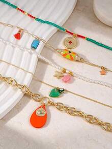 Set Kalung Manik-Manik Berlapis-lapis Buatan Tangan Motif Kerang Laut, Ikan, Bintang Laut, dan Kepiting Gaya Bohemian, Dapat Ditumpuk, Cocok untuk Liburan Pantai dan Pesta Wanita - MultiWarna - View 6