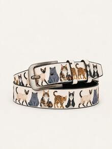 1pc Black & White Cow Print Men's Denim Belt, Sunrise Commute Fashion Street Style - Black and White Cow Print - View 22