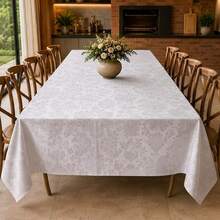 Toalha De Mesa De Tecido Jacquard 4m X 1,40m Para Mesa De 12 Lugares Toalha De Tecido Grande Com Acabamento Premium Em Bainha - Branco - Visão 5