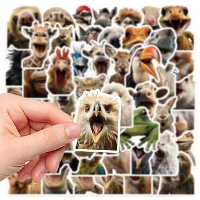 50Pcs Funny Realistic Animal Face Meme Stickers, Waterproof Vinyl Decorative Decals, Cute Animal Sticker Pack For Water Bottle Laptop Phone Case Scrapbook Journal DIY Crafts
