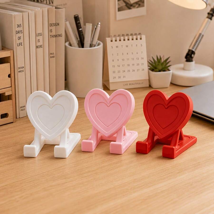 1pc Heart-Shaped Phone Stand, Creative Desktop Phone And Tablet Holder, Romantic Heart-Shaped Desktop Ornament, Suitable For Desk, Office, Bedroom And Home Decor, Valentine's Day Gift - A - View 1