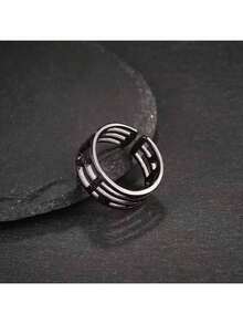 1pc Vintage Minimalist Hollow-Out Chain Ring For Men, Personalized Finger Ring - Multicolor - View 9