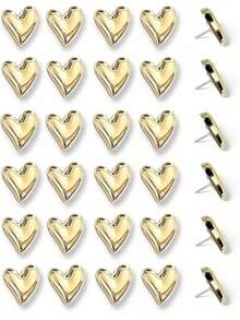 15/20/30pcs Heart-Shaped Push Pins, Cute Cork Board Thumbtacks, Exquisite Gold Decorative Pins, Suitable For Cork Board, Office, Home Decor - A - View 1