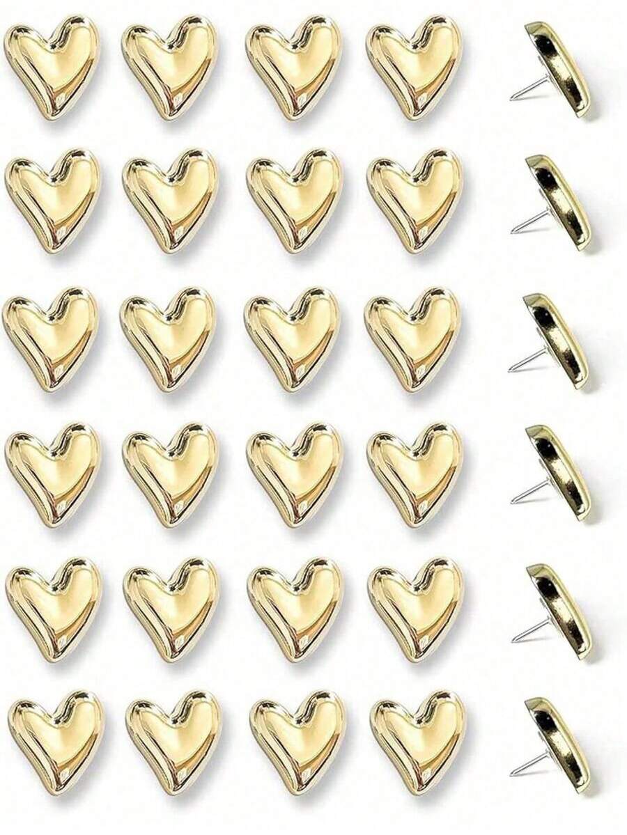 15/20/30pcs Heart-Shaped Push Pins, Cute Cork Board Thumbtacks, Exquisite Gold Decorative Pins, Suitable For Cork Board, Office, Home Decor - A - View 1