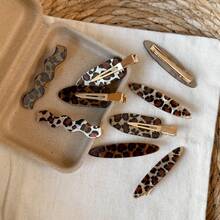 1pc Exquisite Leopard Print Hair Clip, Small And Practical, Suitable For Bangs And Loose Hair, Korean Style Retro Alligator Hair Clip, Christmas Hair Accessory - Multicolor - View 2