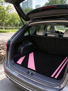 1pc Black & Pink Color Block Car Trunk Mat, Geometric Line Design Cargo Liner, Non-Slip Waterproof Rear Boot Floor Protector, Minimalist Stylish Interior Accessories For Women, Universal Fit For Sedans, SUVs, Trucks, Easy Clean Dustproof Pad - A - View 1