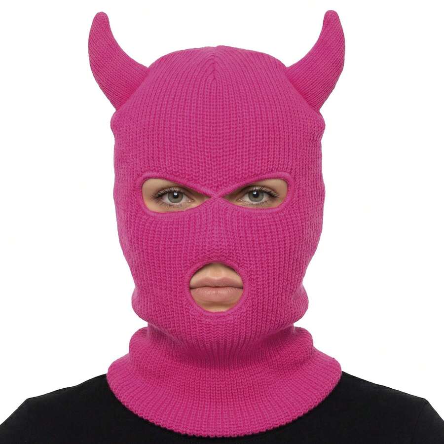 Rubies Pink Horned Balaclava Mask For Adults, Fun And Eye-Catching Costume Accessory, Ideal For Halloween, Carnival And Cosplay - Multicolor - View 1