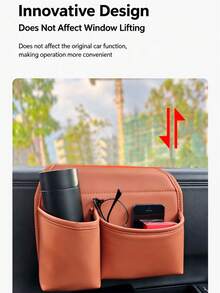 1pc Car Multi-Function Storage Box, Leather Material Car Door Side Storage Bag, Multi-Function Car Cup Holder, Car Storage Bag Water Cup Holder Phone Holder, Phone Mount Beverage Holder Rear Seat Storage Box, Car Interior Accessories, Universal Design Suitable For All Car Models - A - View 8