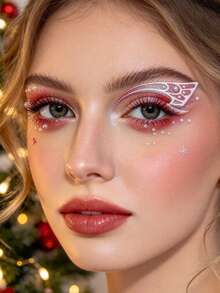 2pcs Gradient Glitter Rhinestone Eyeliner Stickers, Snowflake Petal Crystal Face Stickers, Christmas Self-Adhesive Face Decoration Stickers, Suitable For Music Festival, Christmas, Party, Cosplay, Photo Shoot Makeup - Multicolor - View 4