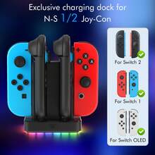 Switch2 Controller Charger - Joy-Con Left And Right Small Handheld Magnetic Charging Base - Multiple Controllers Can Be Charged Simultaneously With Indicator Light - RGB Lighting Effect - View 3