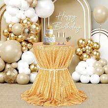 1pc Sequin Tablecloth, Round/Square Shiny Tablecloth, For Wedding, Birthday Party, Gift, Gold Glitter Tablecloth, Nordic Style Hotel Wedding Banquet Decoration, Christmas Dinner Shiny Tablecloth - A-Gold - View 14