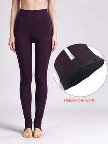 1 Pair Women's Winter Warm Stirrup Tights Leggings - Purple - View 1