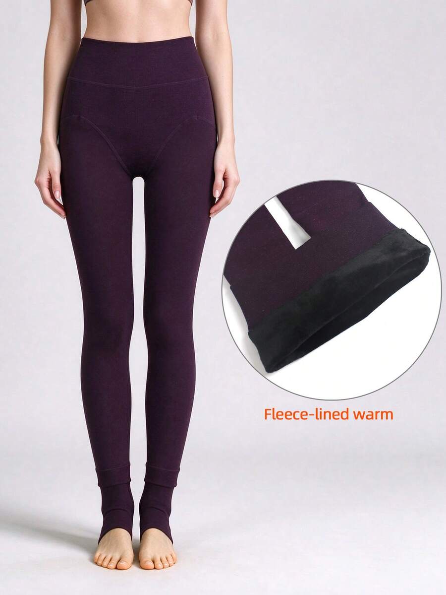 1 Pair Women's Winter Warm Stirrup Tights Leggings - Purple - View 1